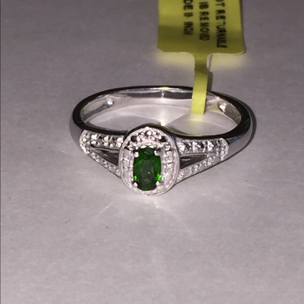Platinum Over SS Diopside Ring Sz 8